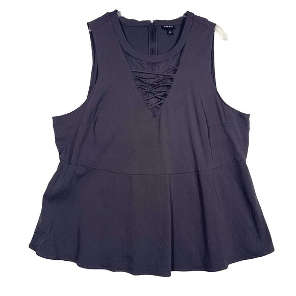 Torrid Shirt Womens Top Size 4 Dark Gray Sleeveless Peplum Blouse Lace V Neck - Picture 1 of 9